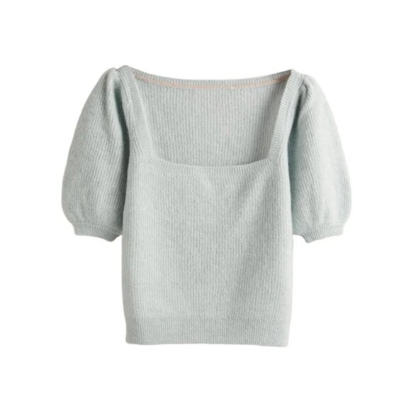Boden Womens Sweater Large L Light Blue Puff Sleeve Knit Wool Blend K0648 NWT - Picture 3 of 11